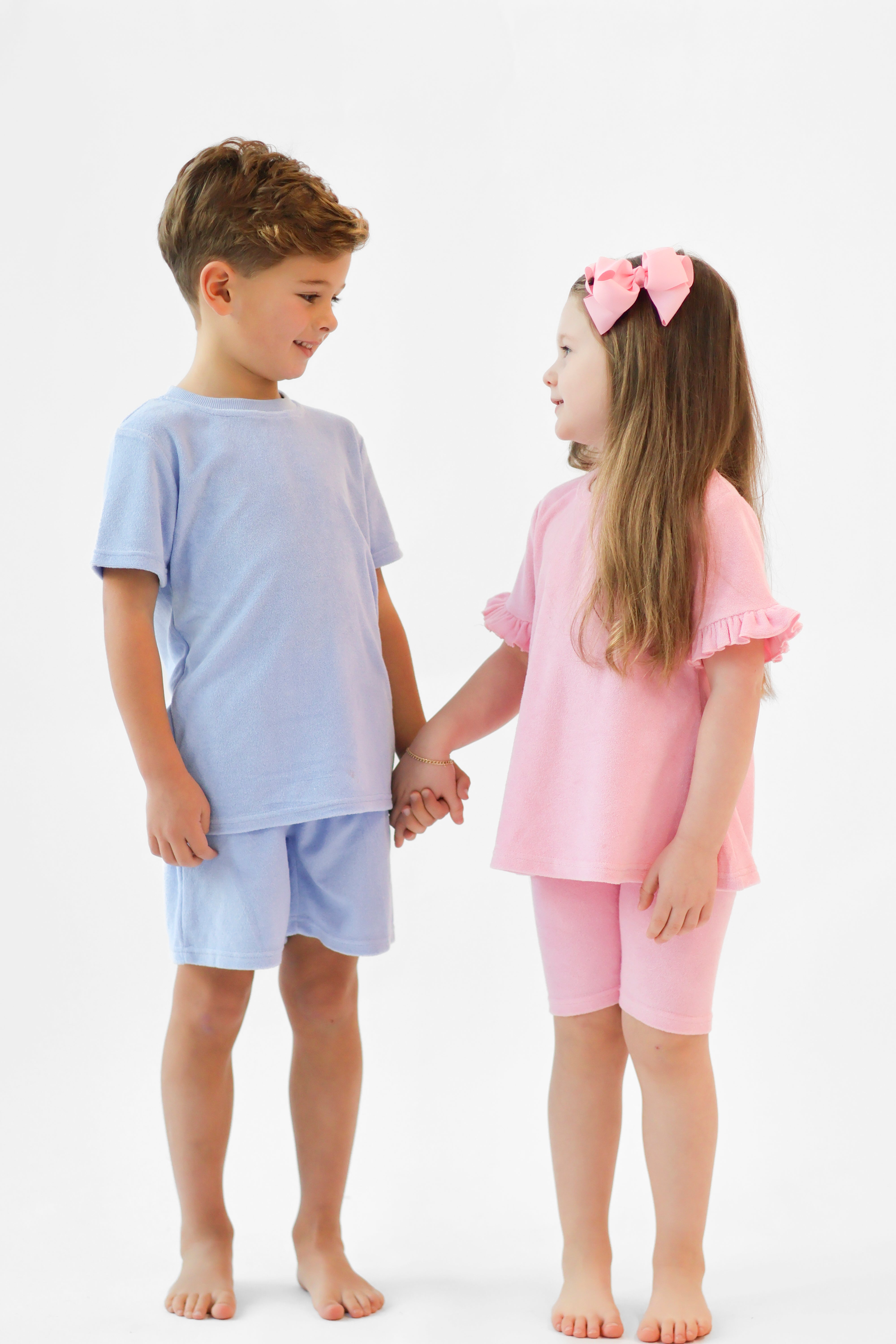 Bobby Terry Towelling Boys Plain Short Set Blue