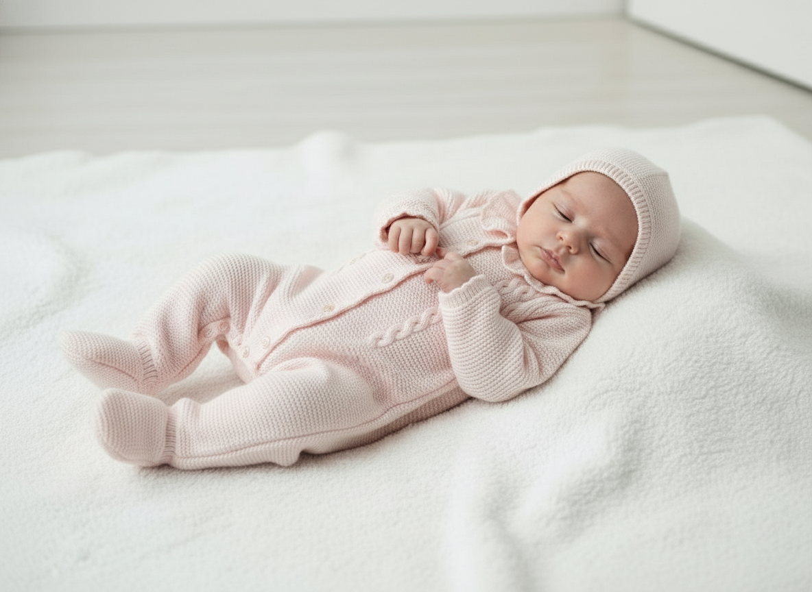 11759 Pink Knitted Romper With Bonnet