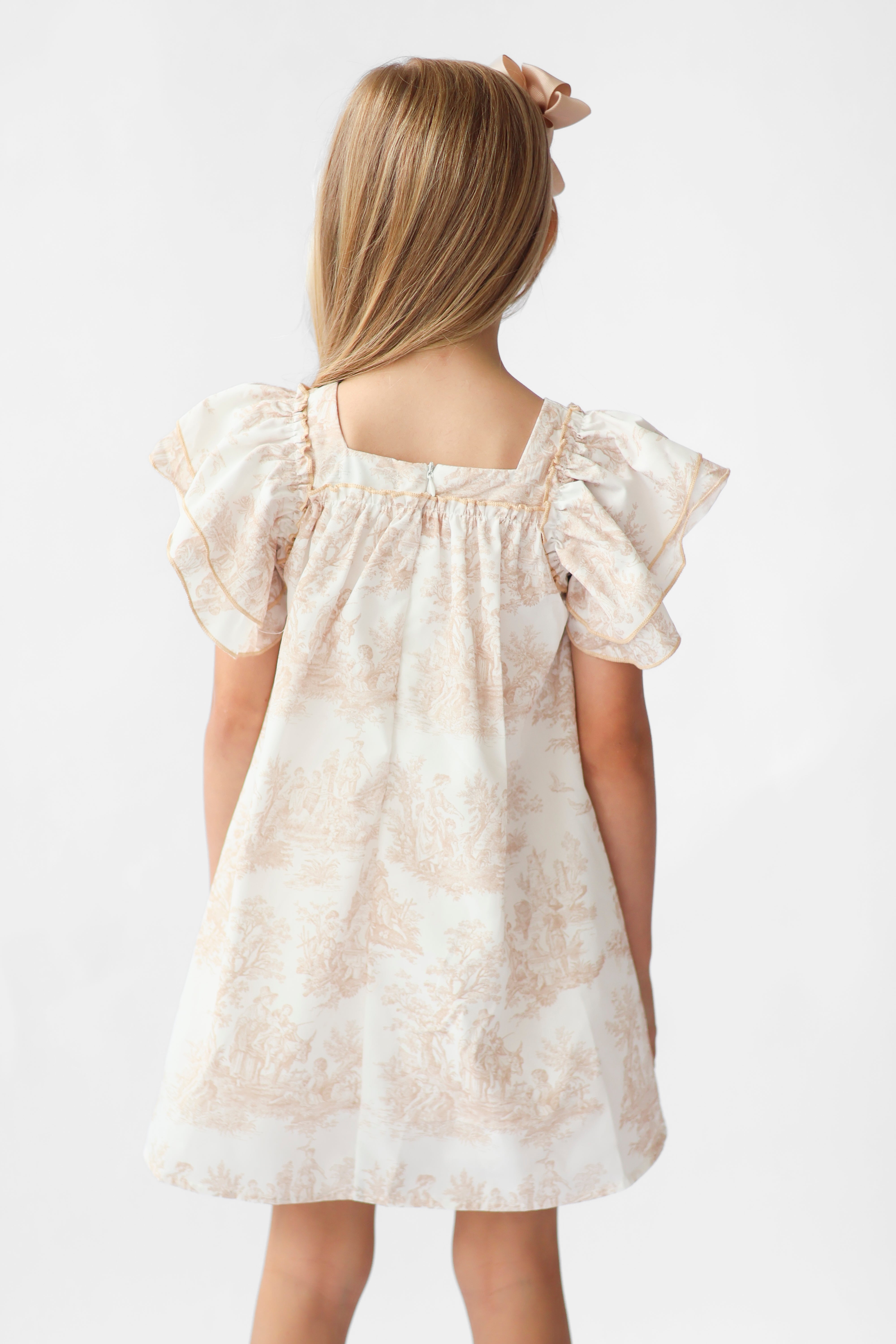 Lyla Girls Paisley Print Shirt Dress Beige