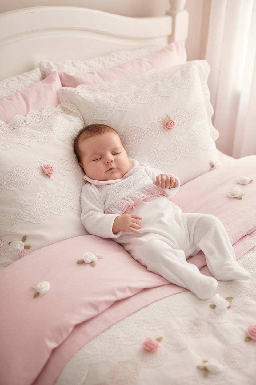 SG198 Baby Girls Broiderie Anglaise Babygrow Pink