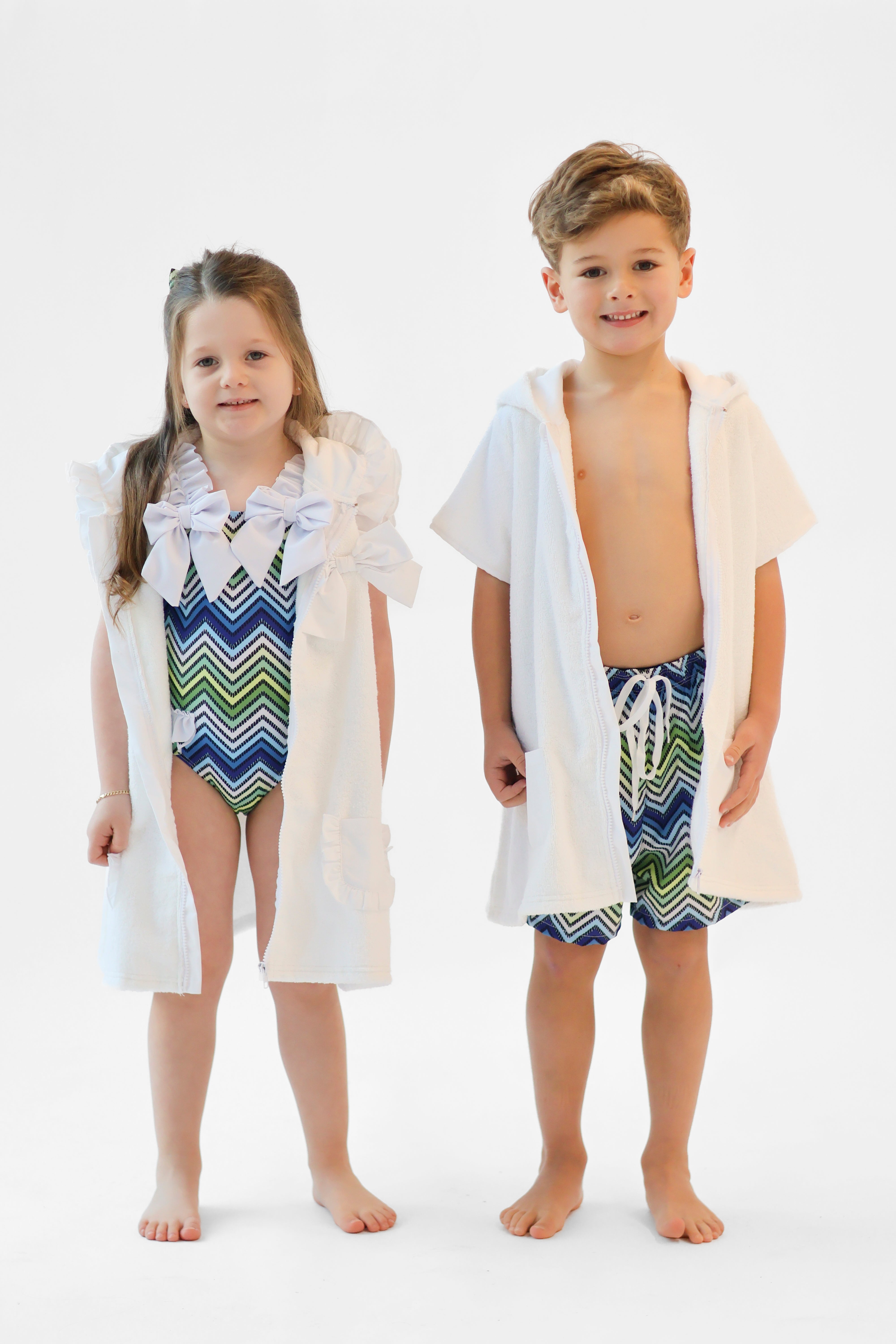 Boys White Towel Zip Up Poncho