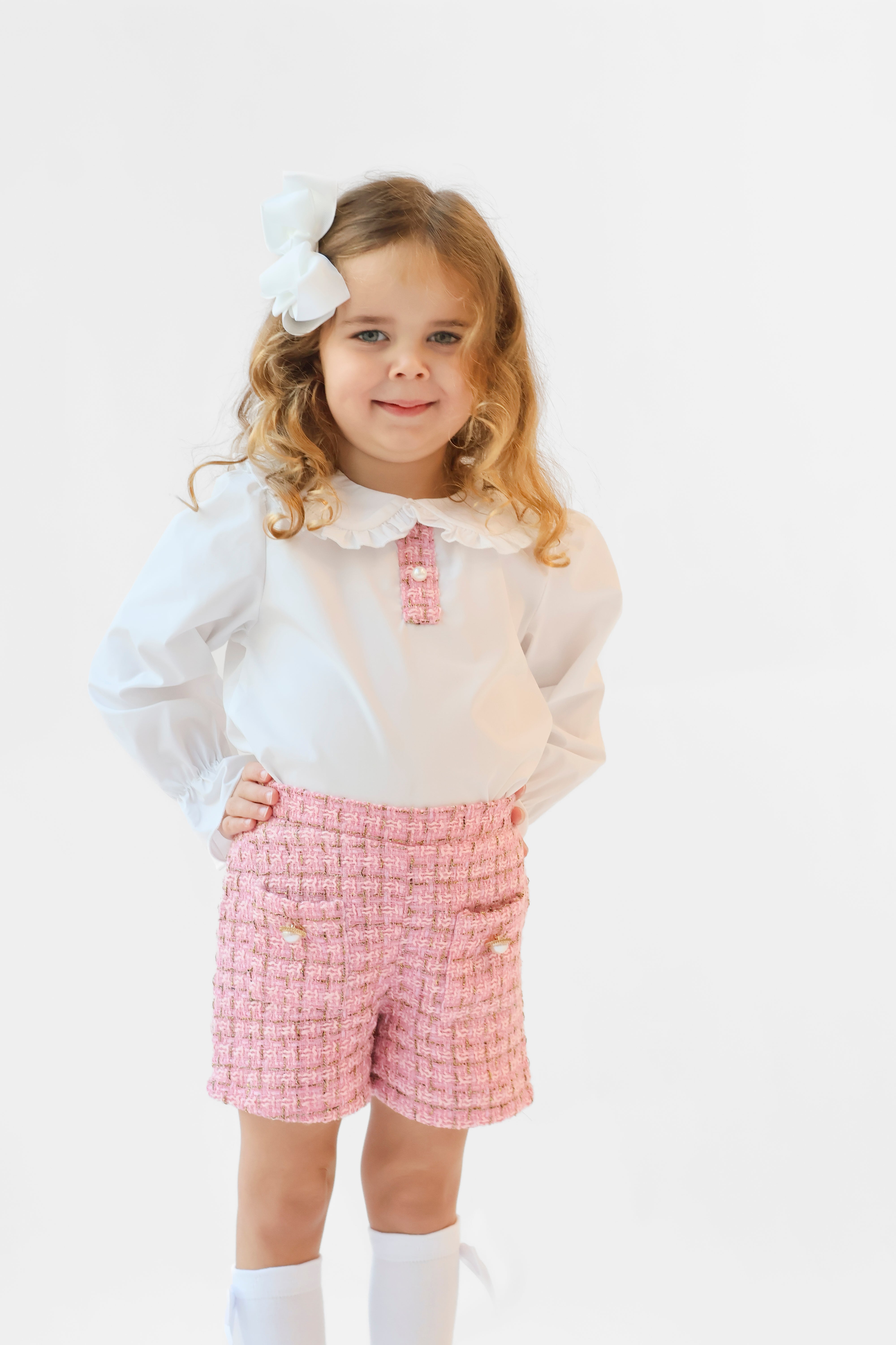 Aria Girls Tweed Look 3 Piece Socks & Hair Bow Pink