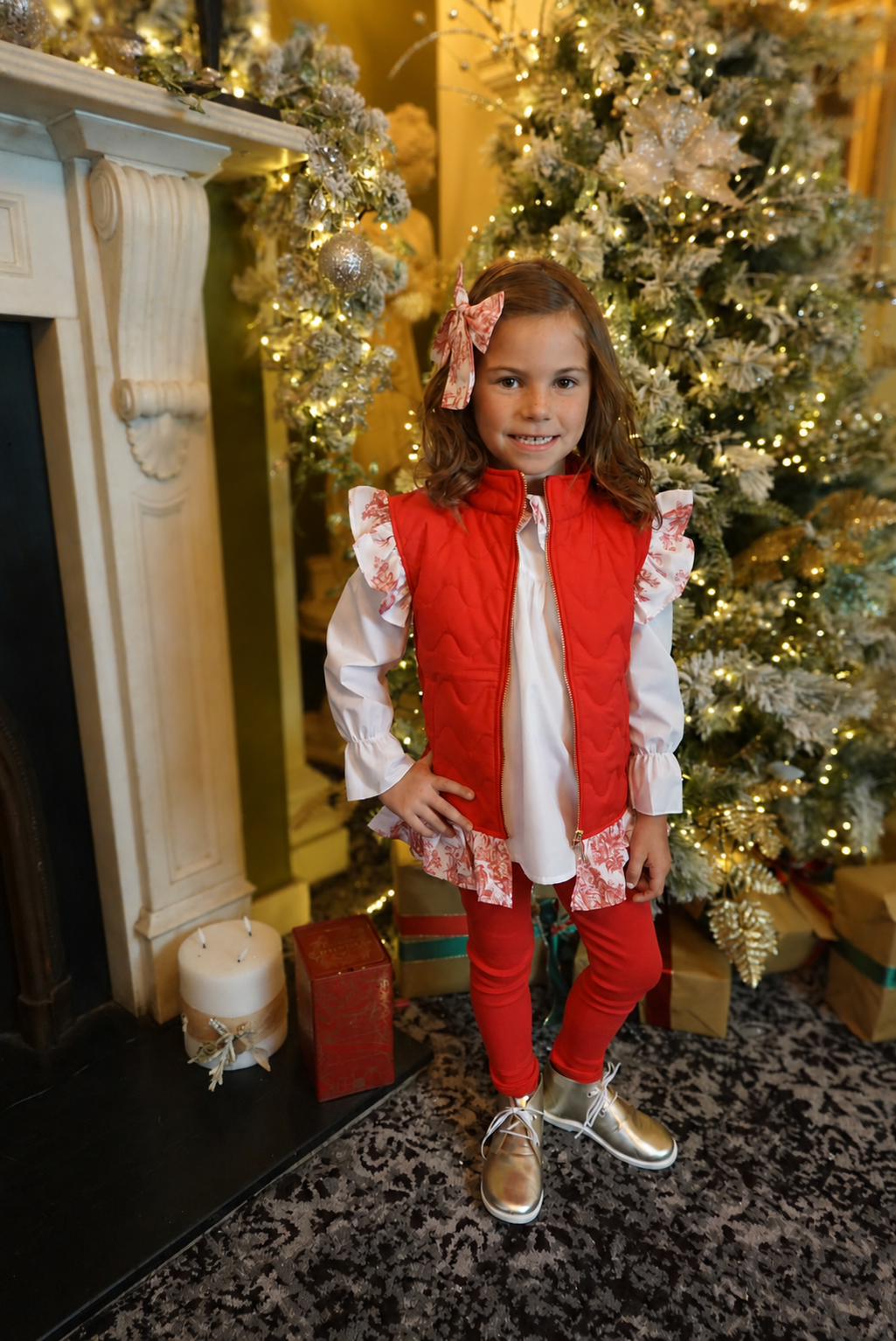 Lorena Luxe Toile Girls 4 Piece Outfit Set Red