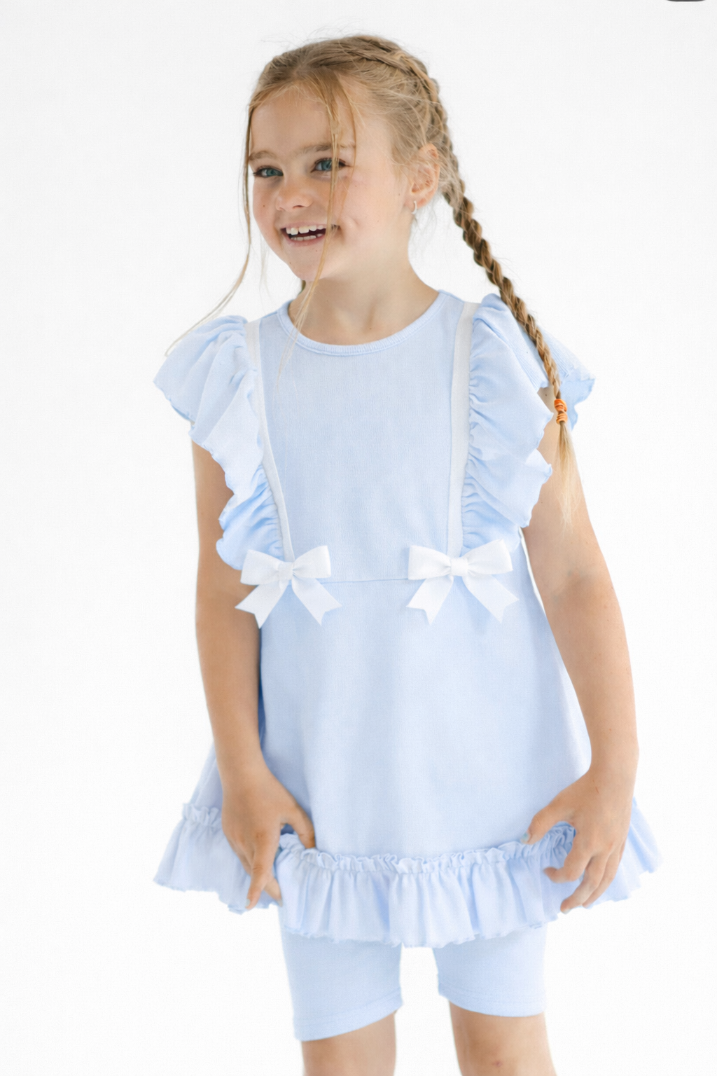 Mia Girls 3 Piece Frilly Bow Shorts & Leggings Set Blue