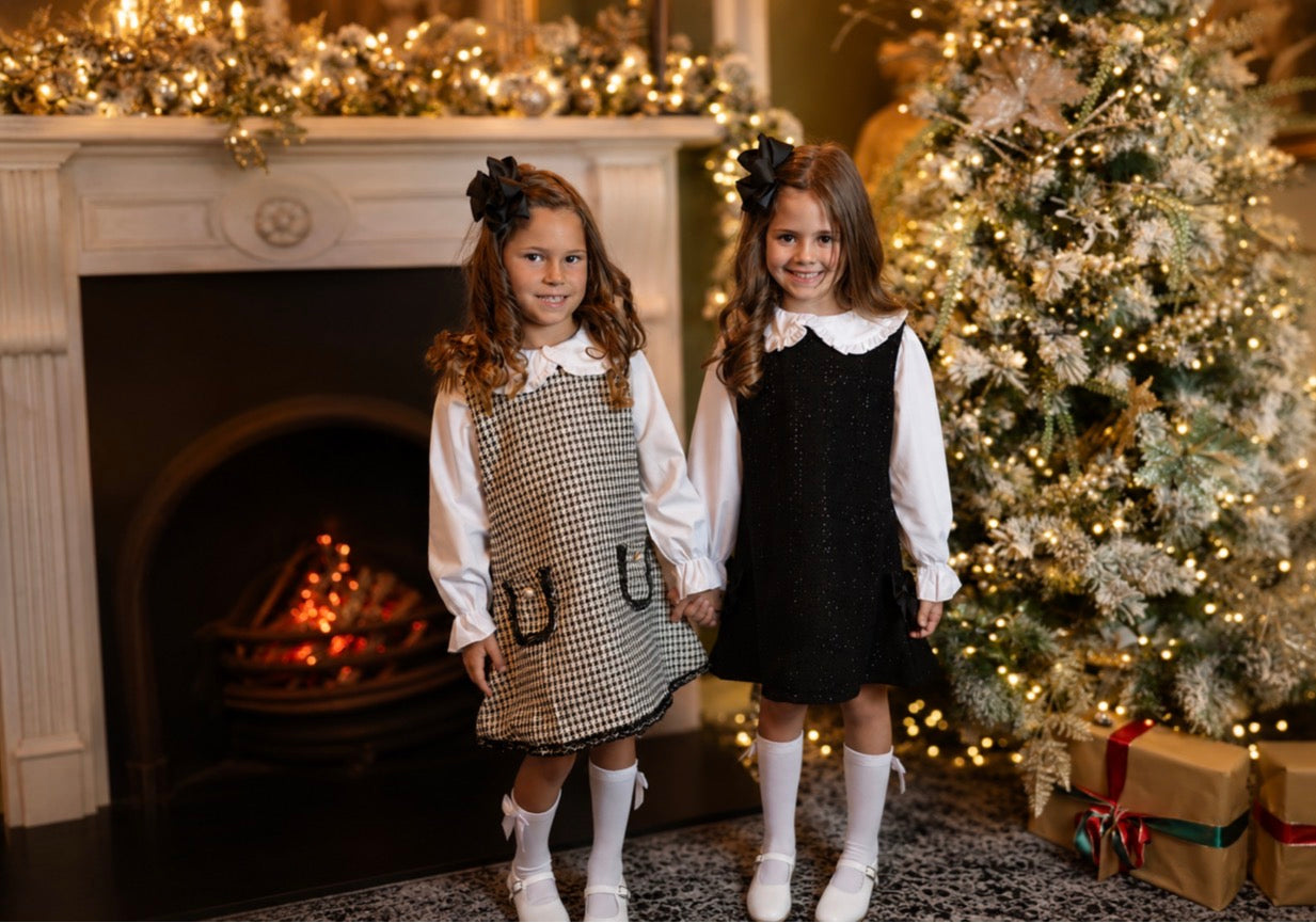 Alaska Girls Tweed look Shimmer Shirt Dress Black