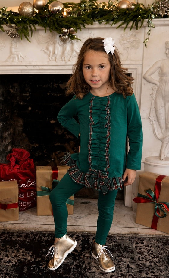 Pippa Girls Tartan Frilly Bow Tracksuit Green