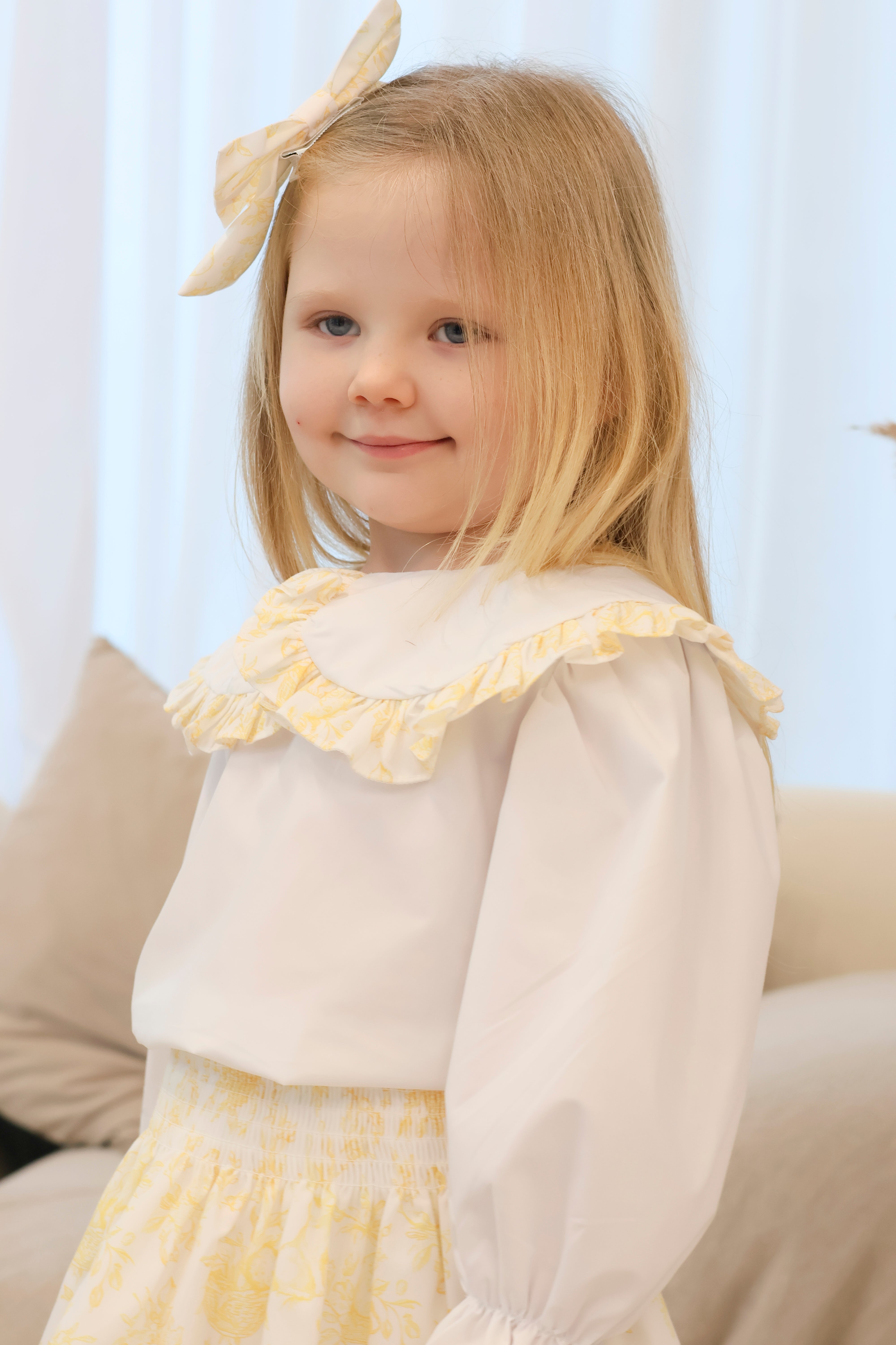 Girls Bunny Print 3 Piece Skirt & Shirt Set Lemon