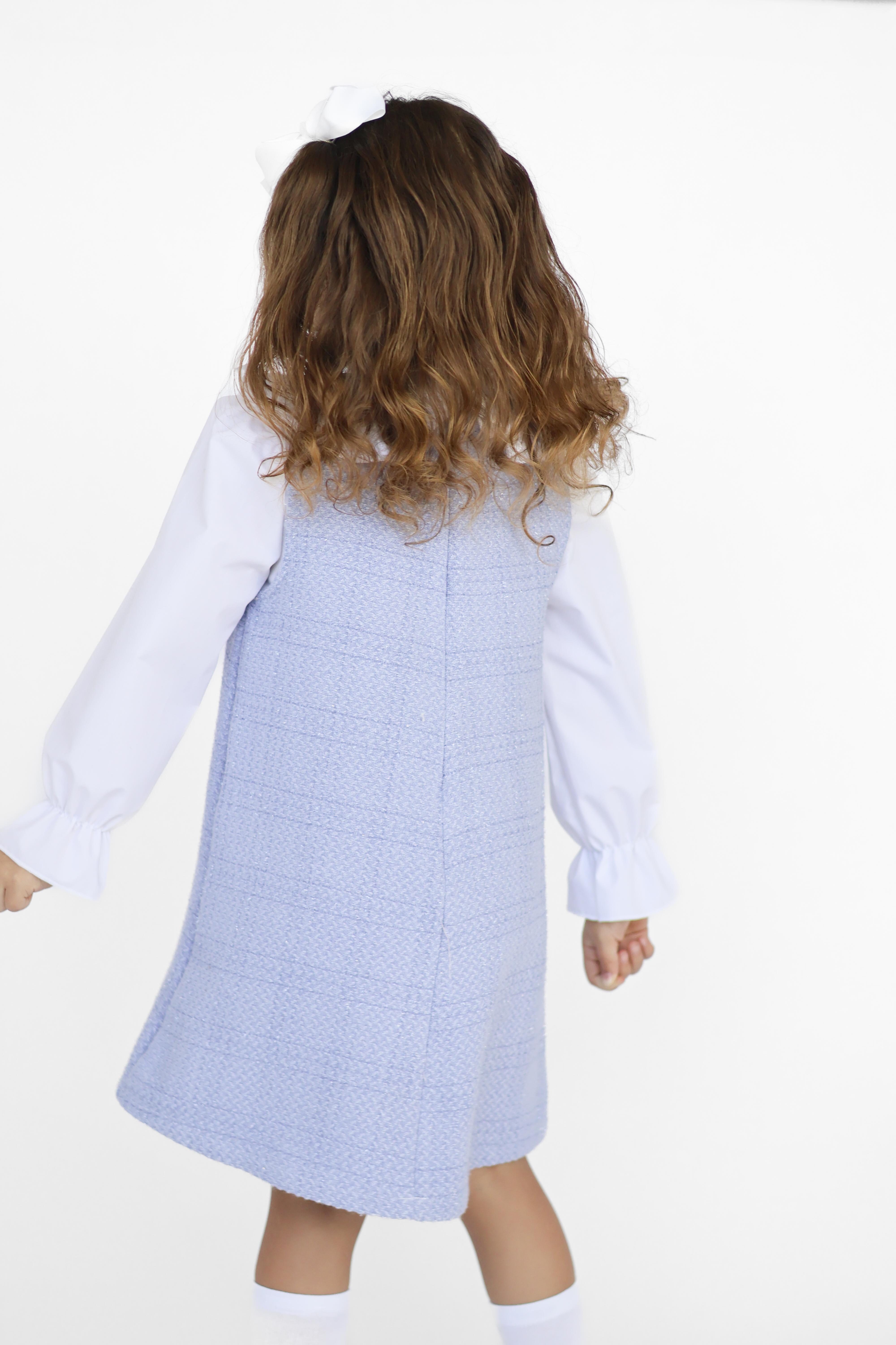 Roma Girls Tweed look Shimmer Shirt Dress Blue