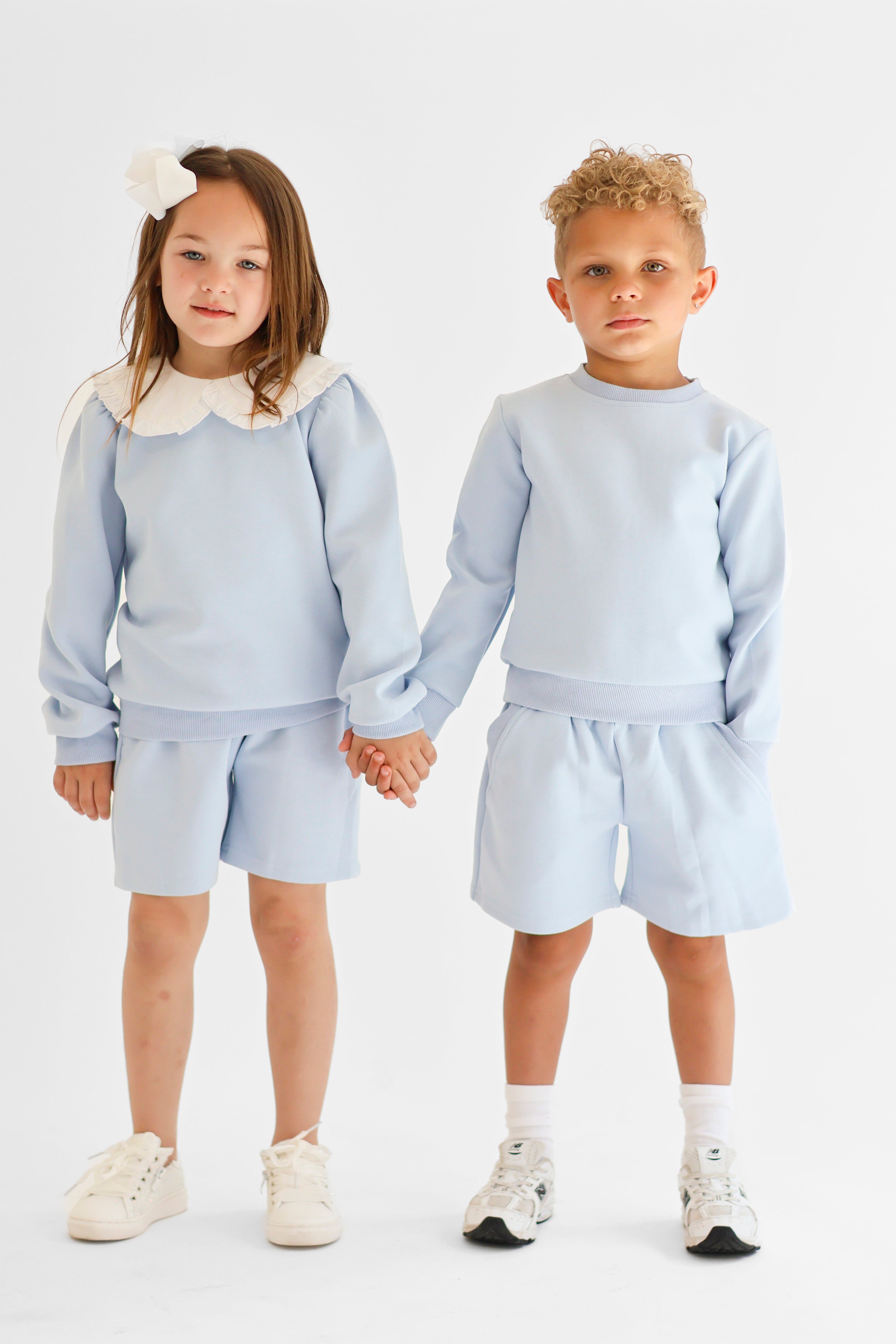Emily Girls Frilly Collar Jumper & Shorts Set Blue
