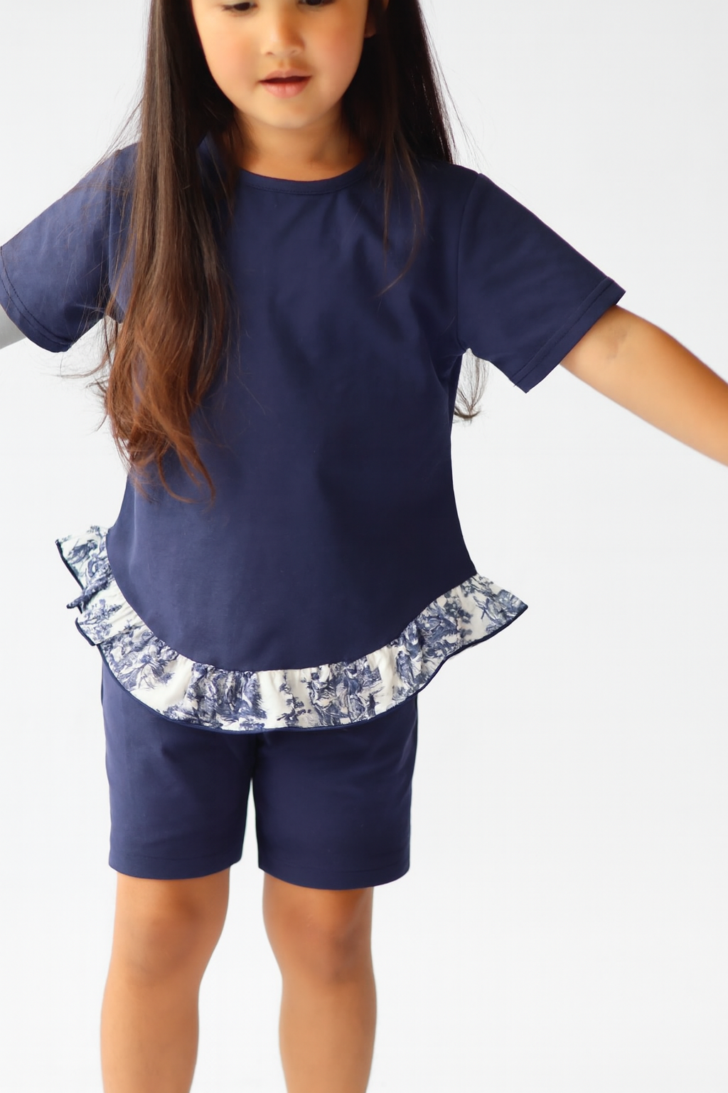 Rose Girls  Frilly Shorts & Top Set Navy