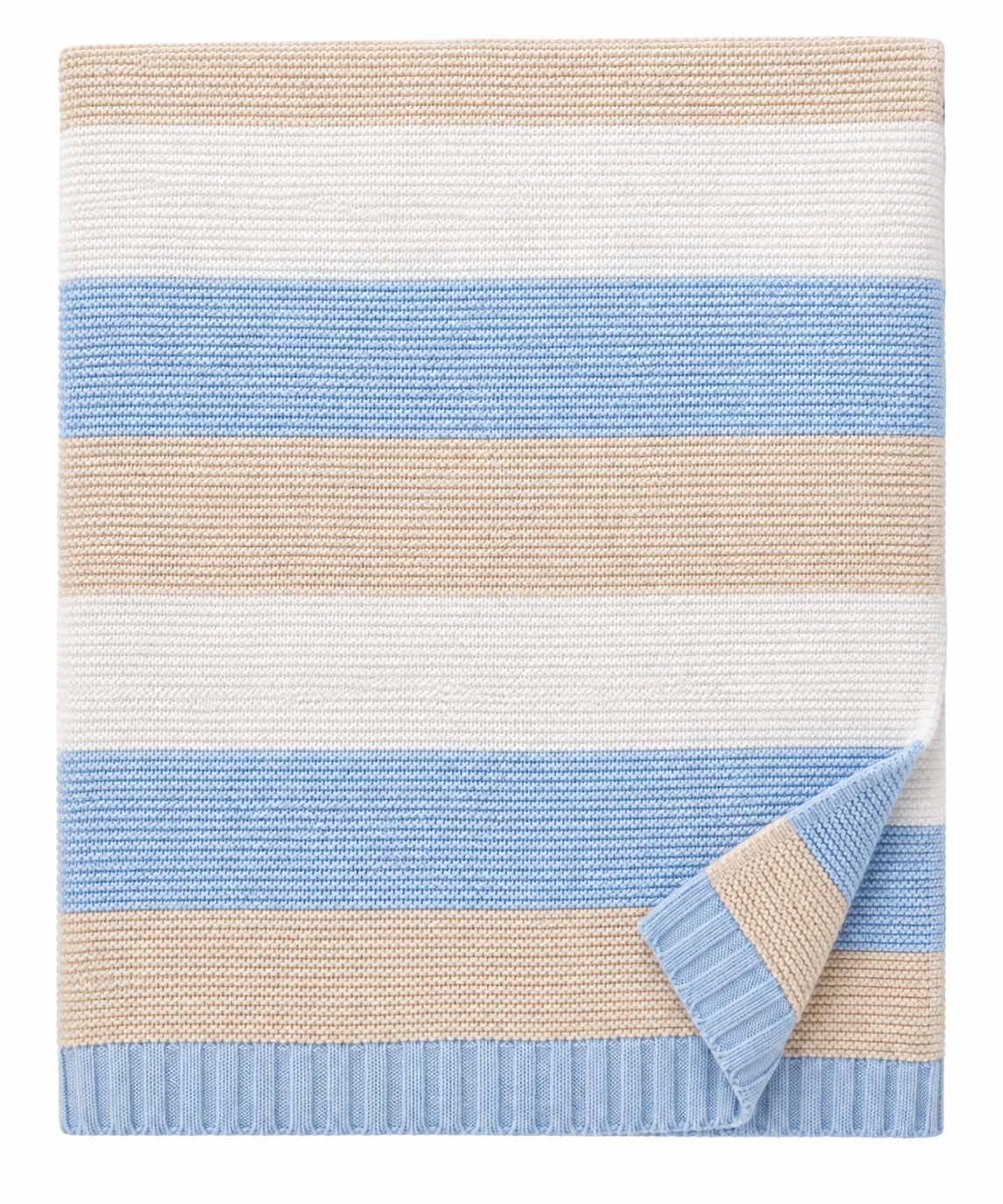 A3893 Knitted Shawl Blanket Blue/Camel