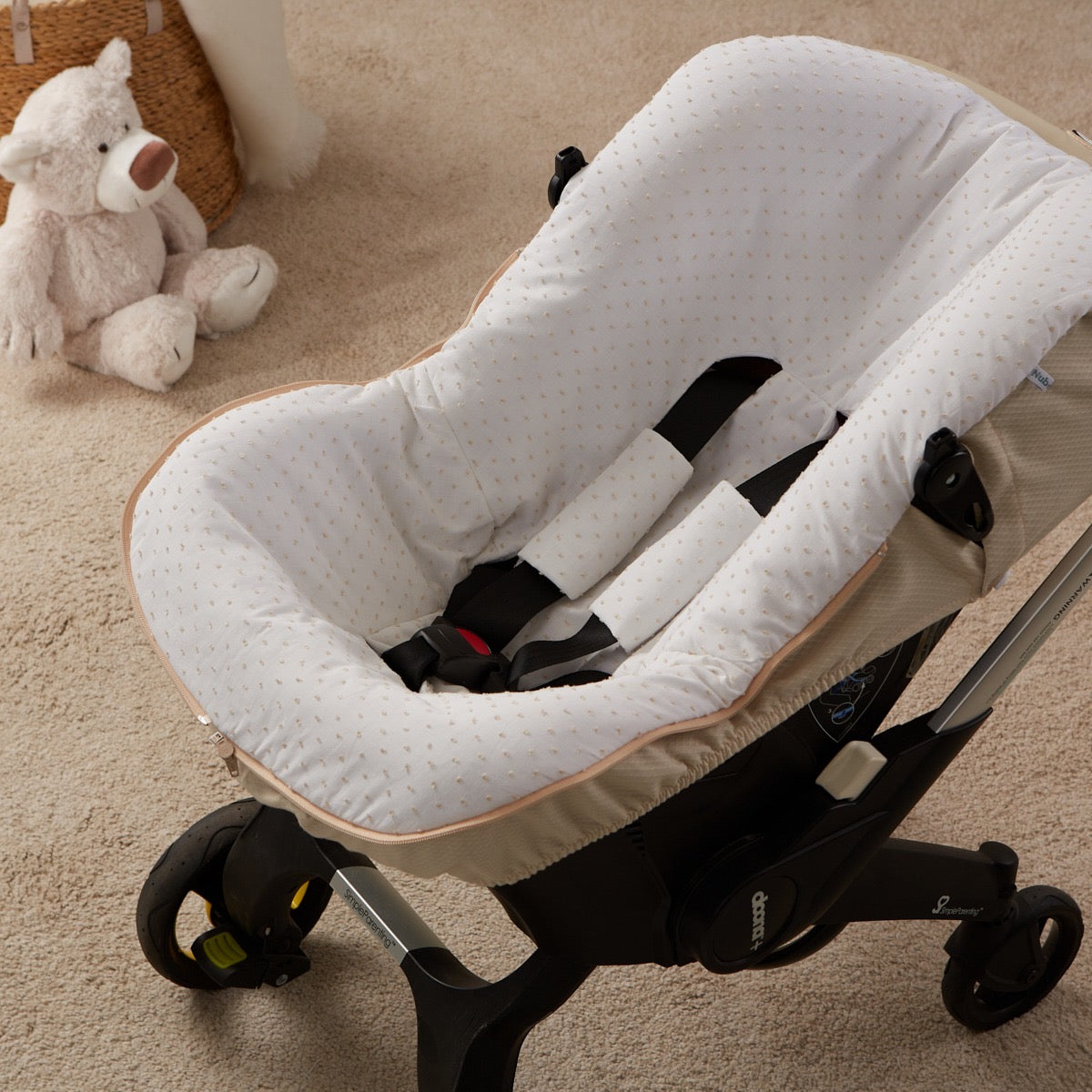 037237 Leatherette Doona Car Seat Cover Camel & White