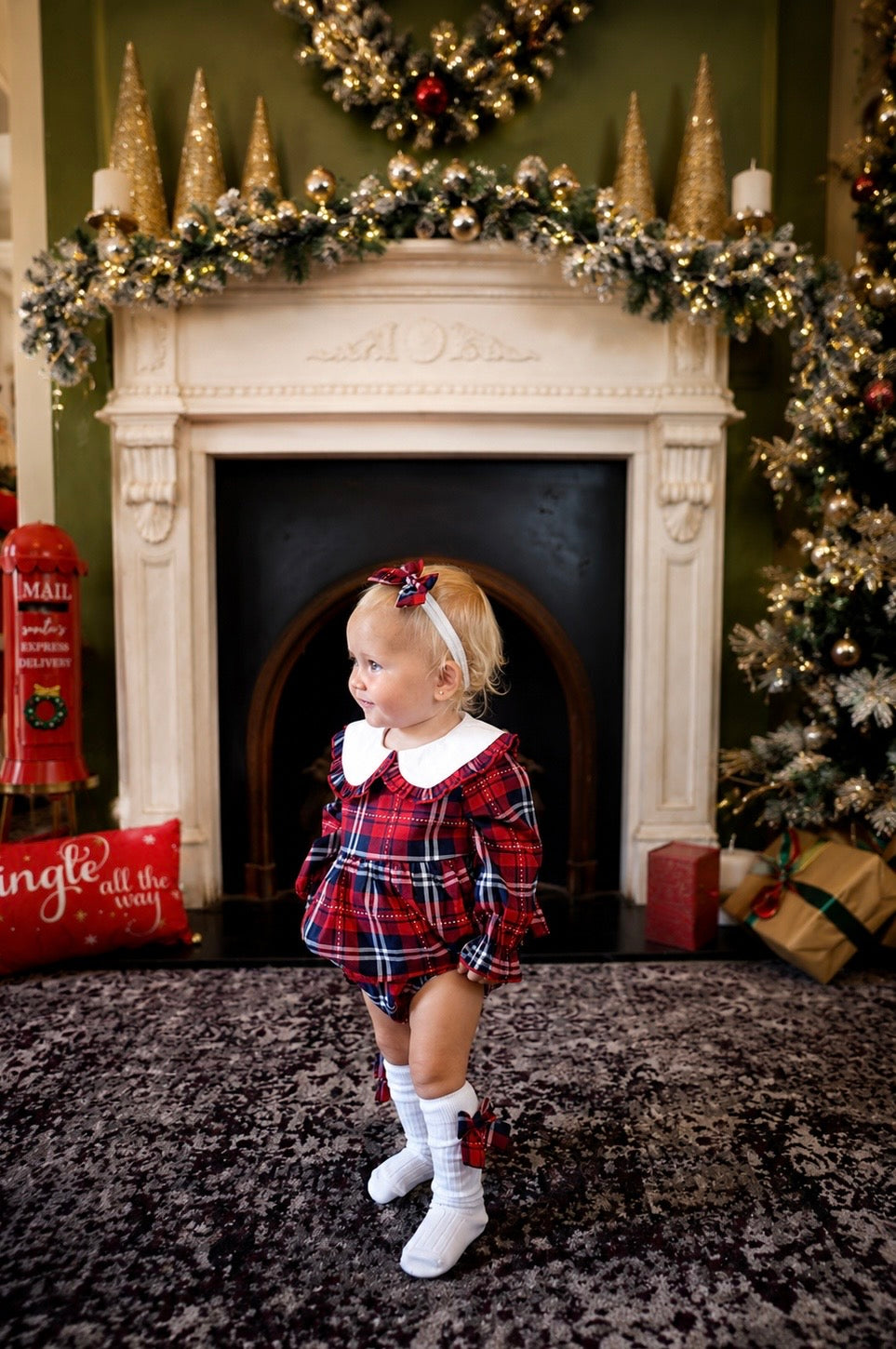 Noel Girls Romper Navy Tartan 3pc Romper Set