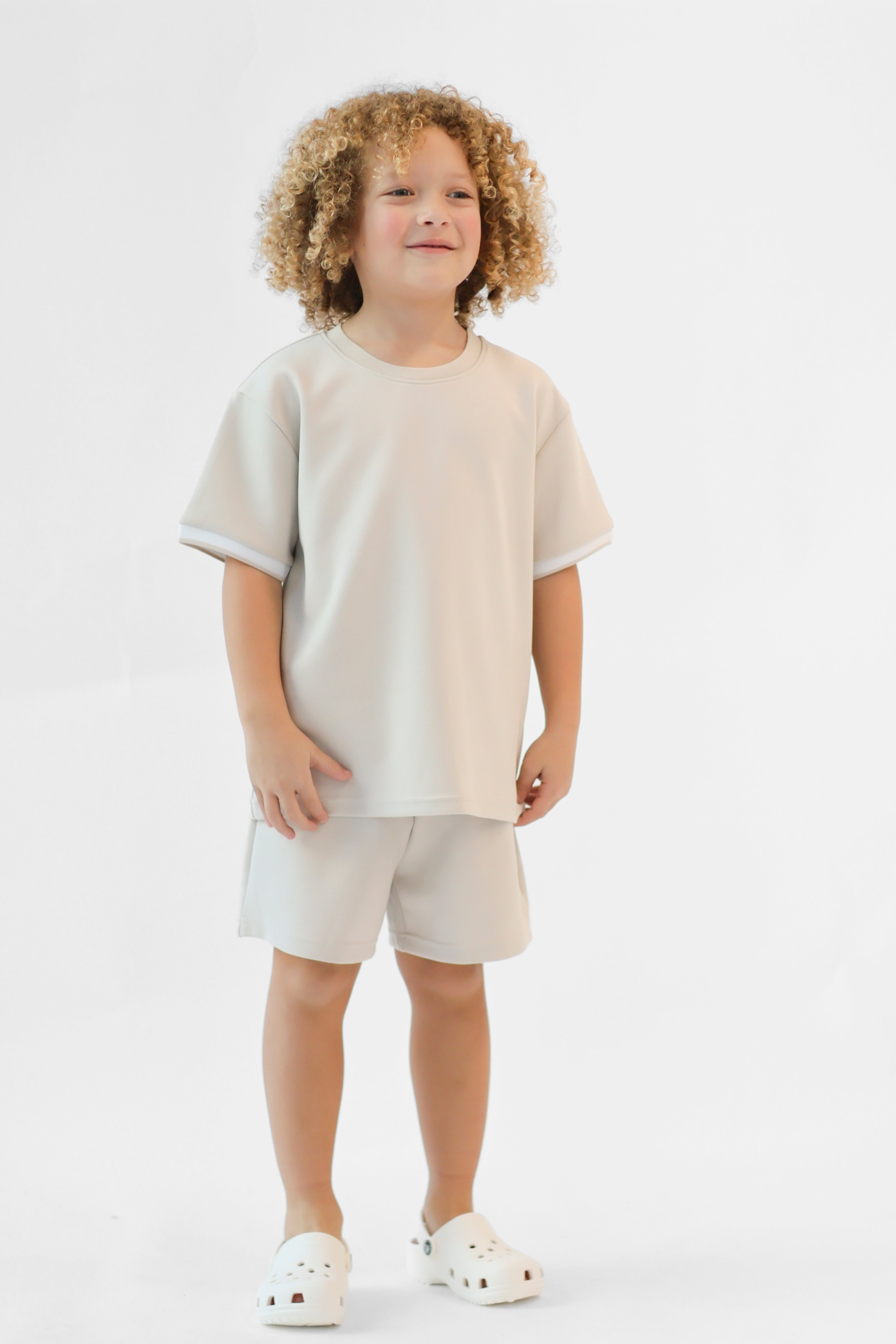 Benny Boys Plain T-Shirt & Shorts Set Beige
