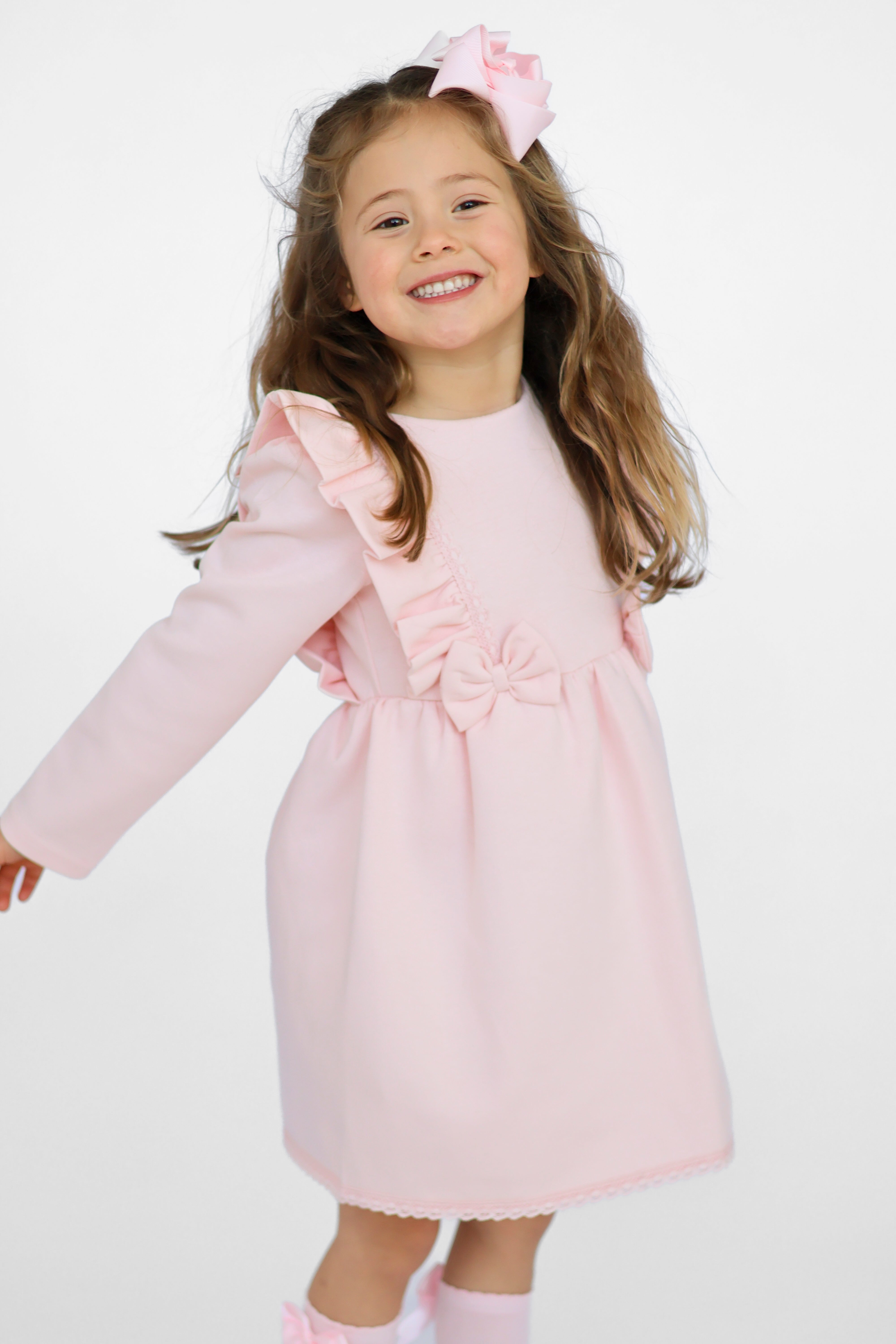 Bella Girls Bow Frill Dress Pink