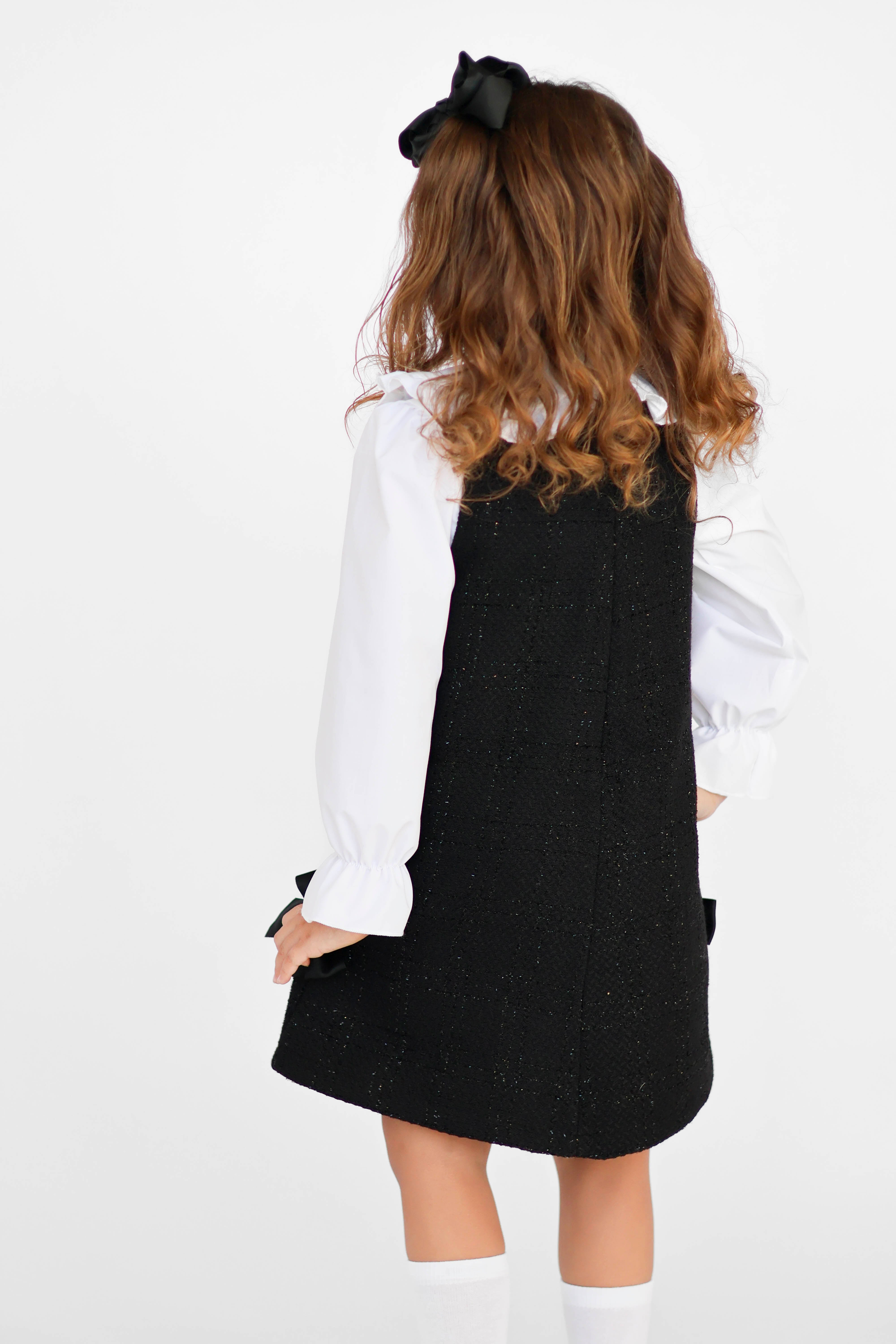Roma Girls Tweed look Shimmer Shirt Dress Black