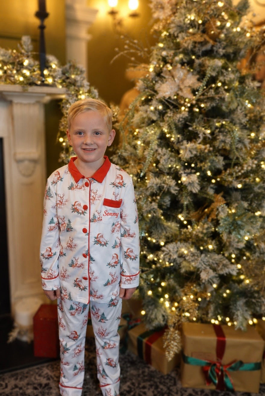 Vintage Toile Christmas Boys Collar Pyjamas