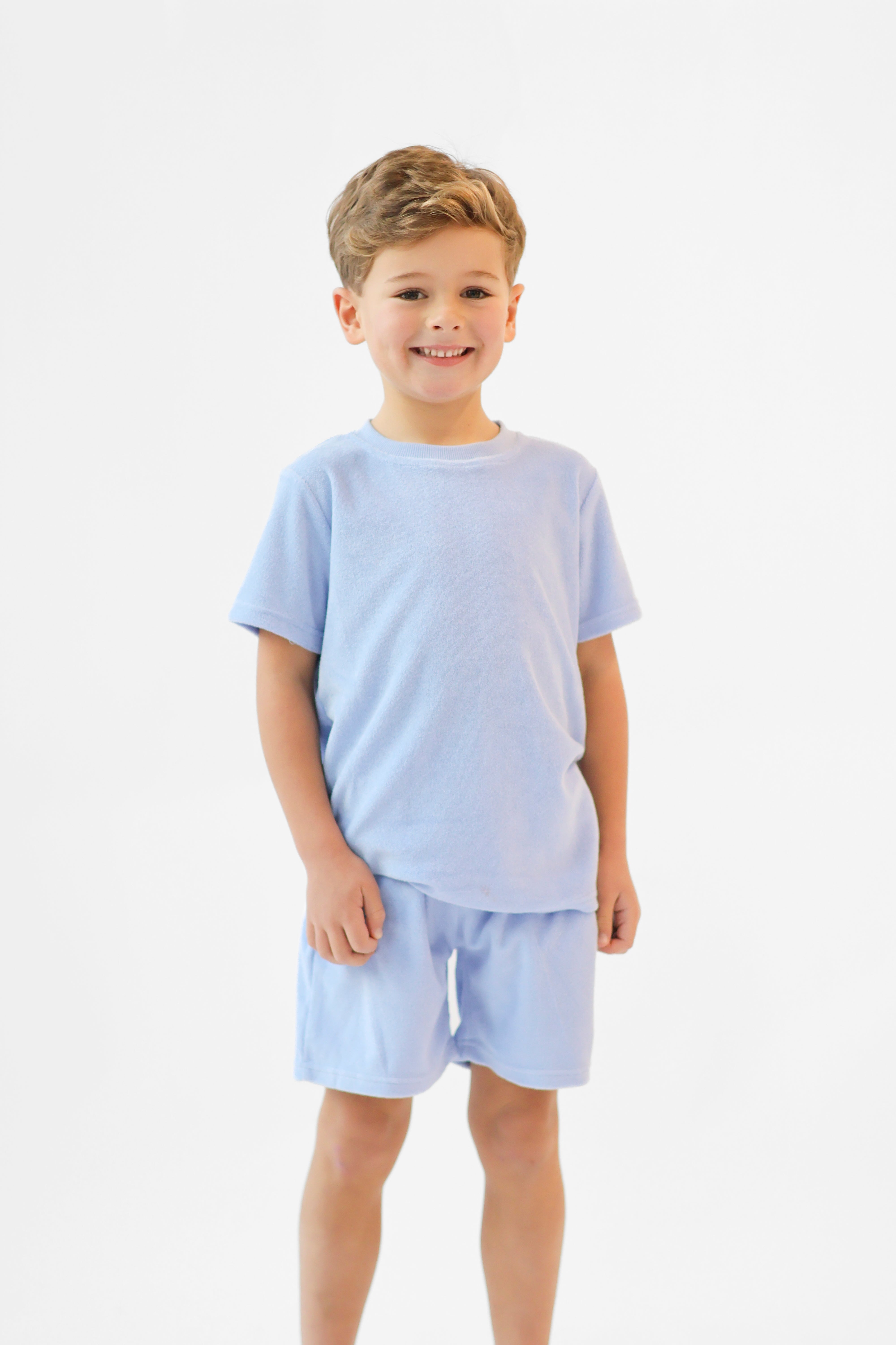 Bobby Terry Towelling Boys Plain Short Set Blue