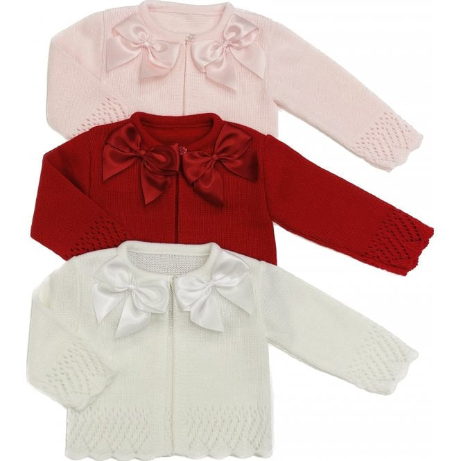 Girls Double Ribbon Knitted Bow Cardigan Red
