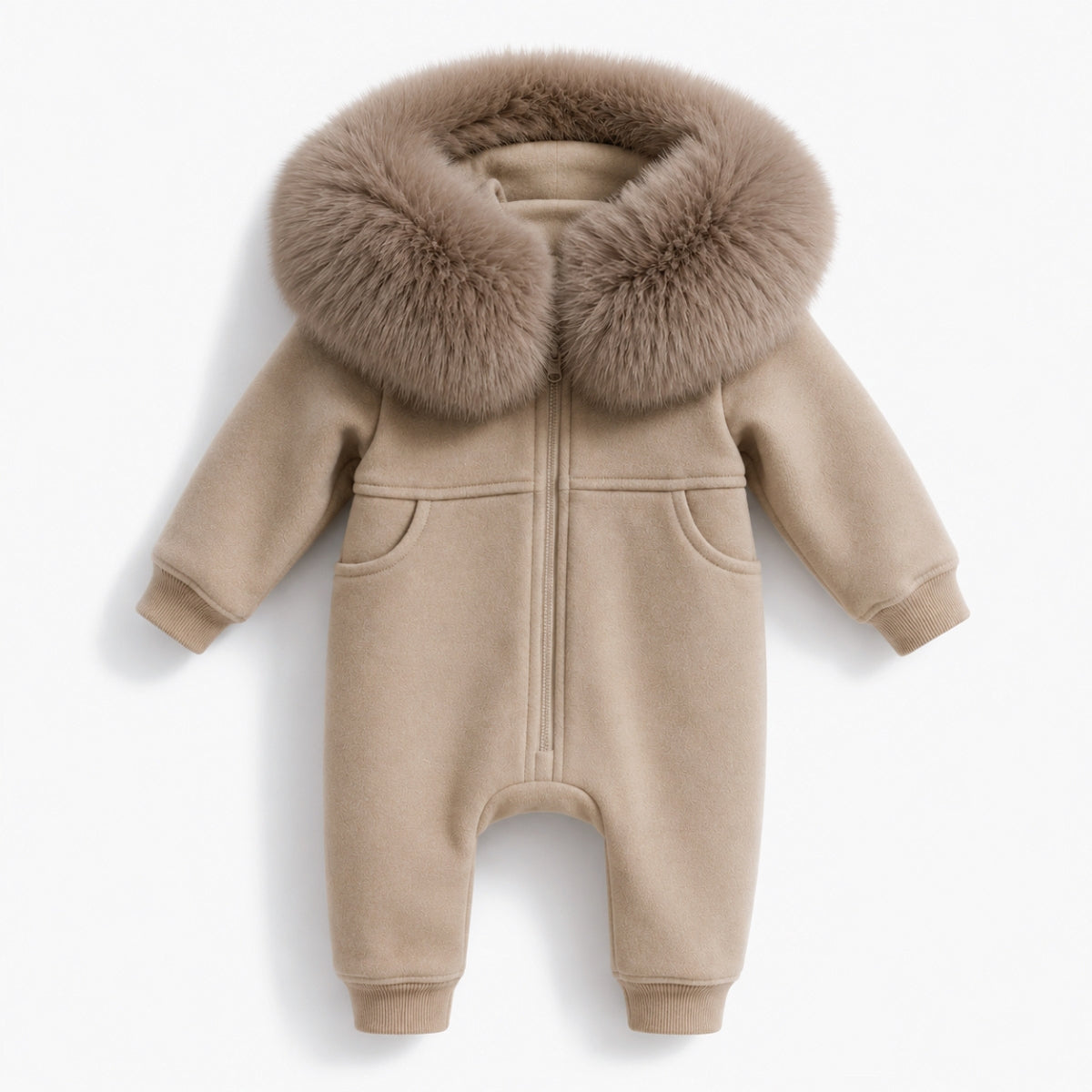 Carter Faux Boys Fur Hood Onesie Beige