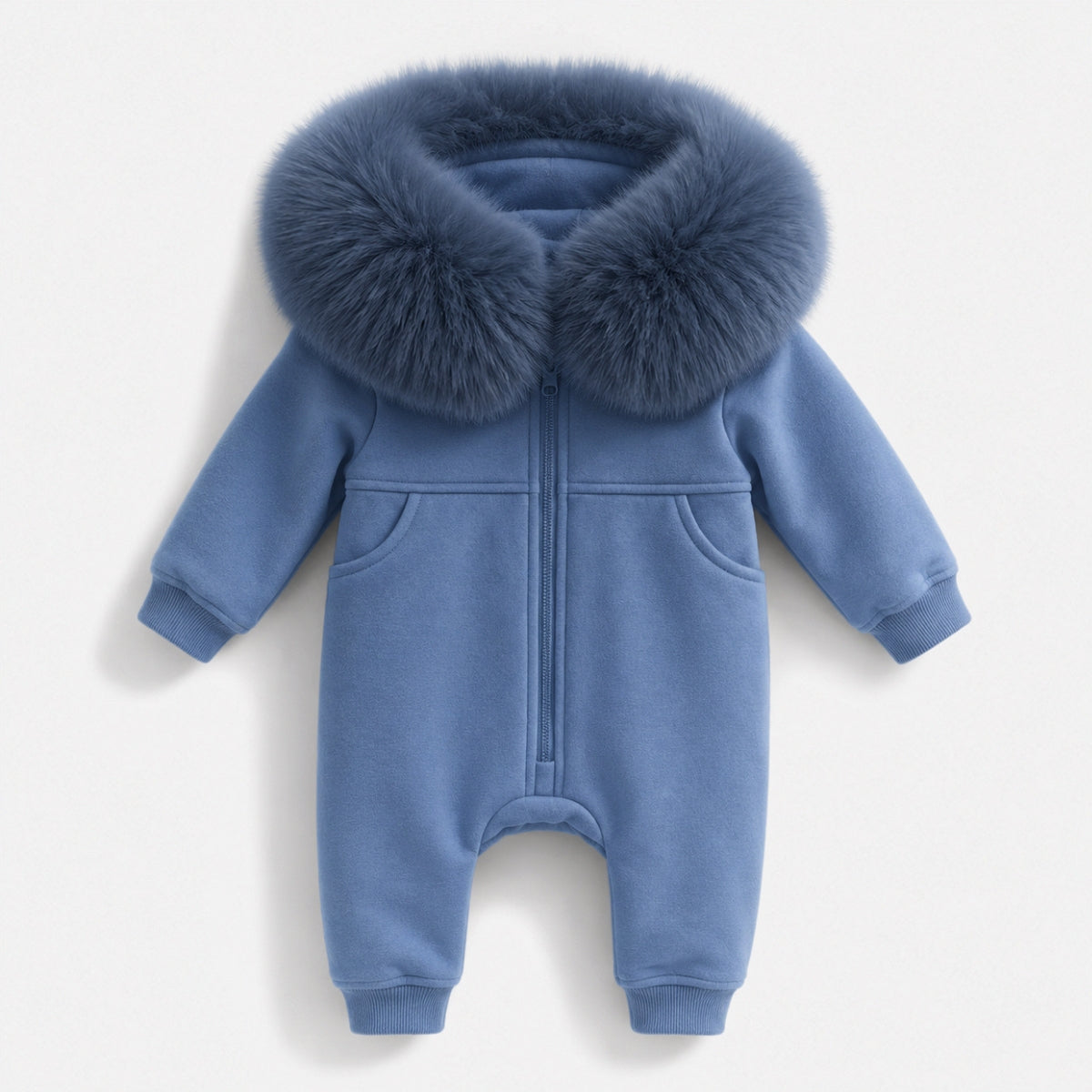 Carter Faux Boys Fur Hood Onesie Blue