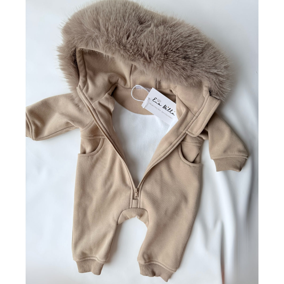 Carter Faux Boys Fur Hood Onesie Beige