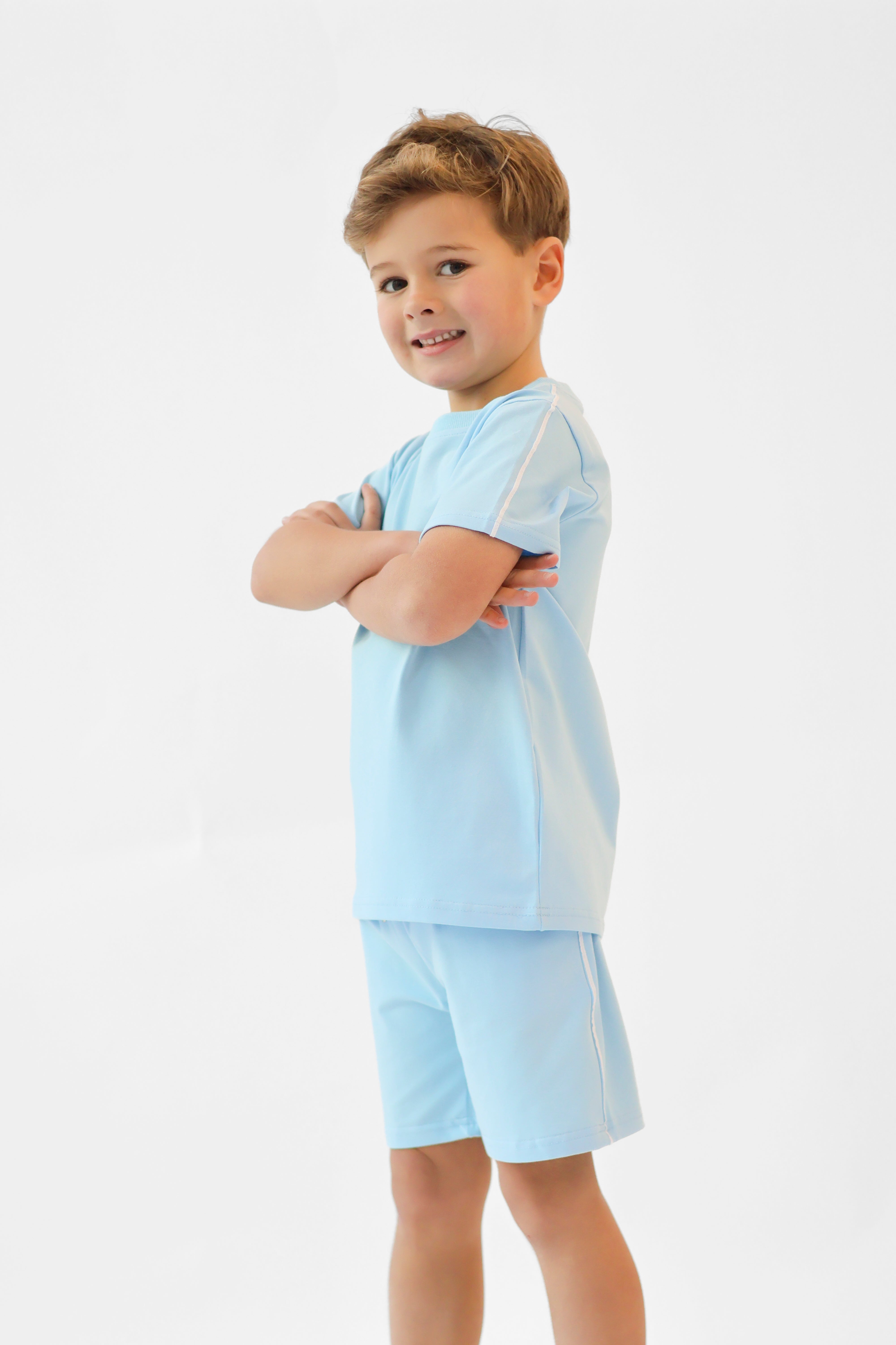 Eddie Boys Plain T-Shirt & Shorts Set Blue