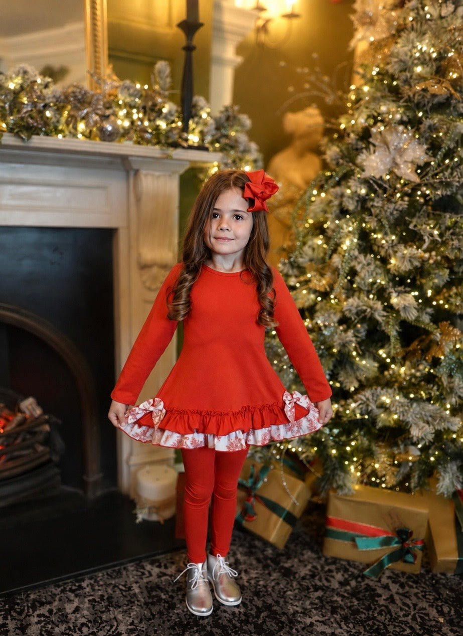 Elissa Girls Frilly Vintage Toile Tracksuit Red