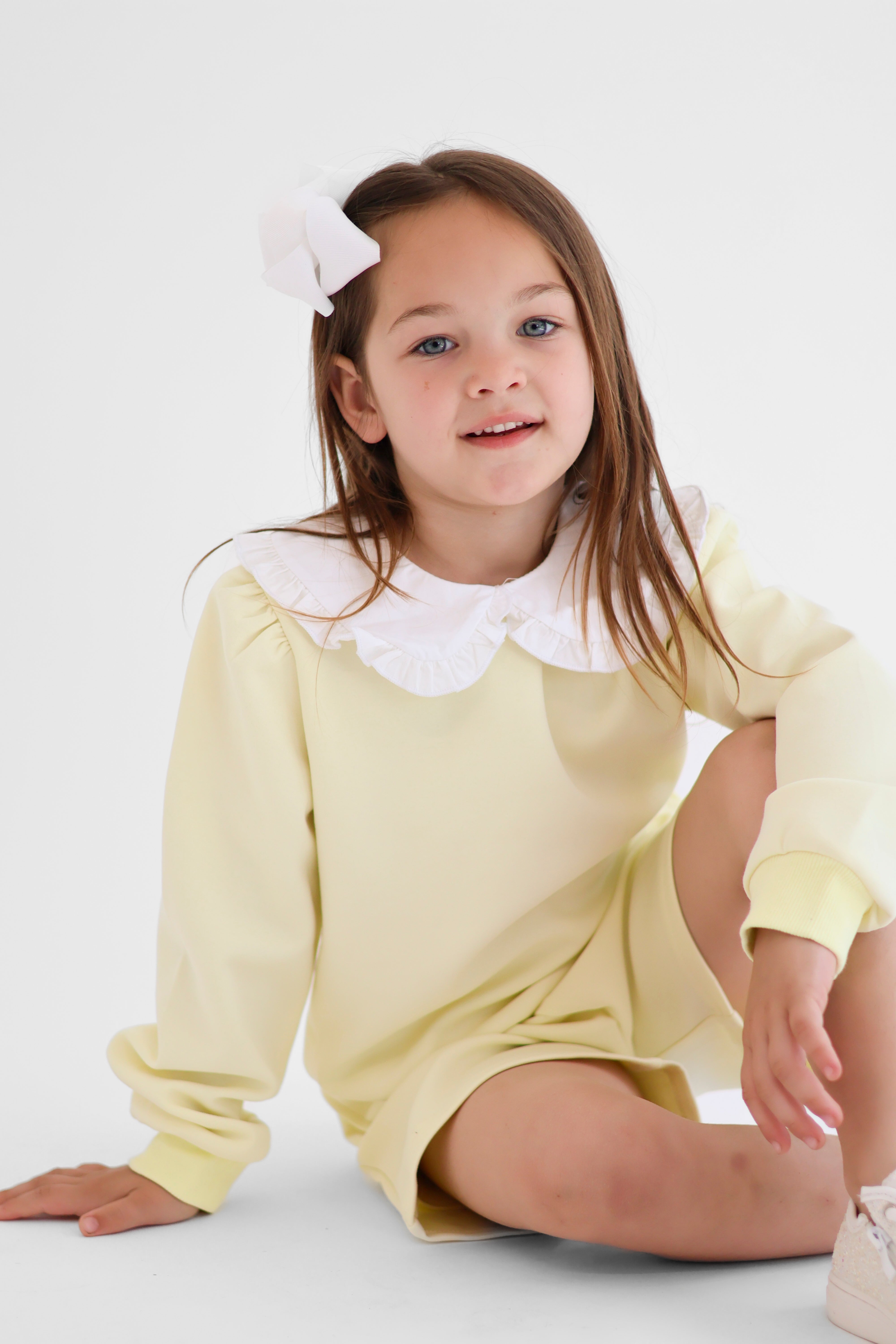 Emily Girls Frilly Collar Jumper & Shorts Set Lemon