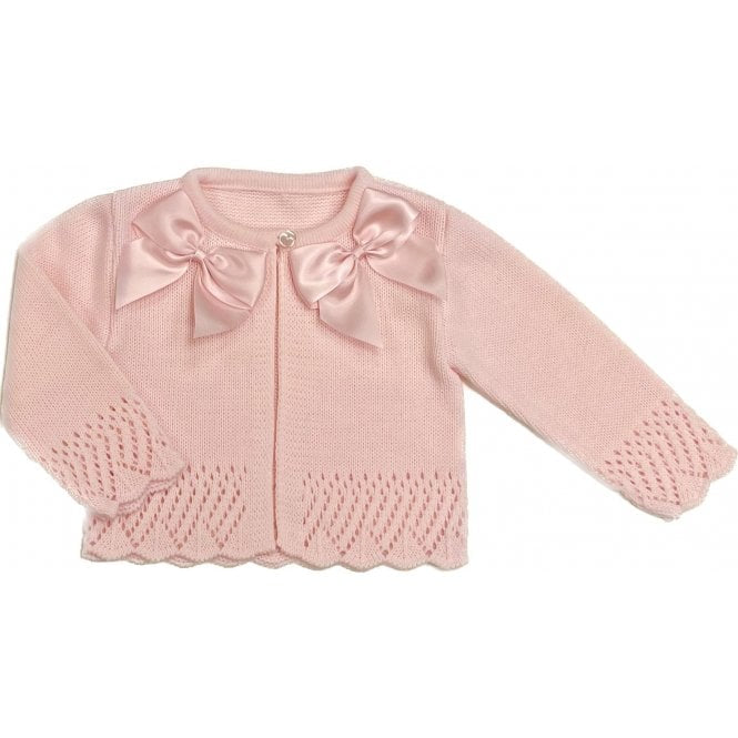 Girls Double Ribbon Bow Cardigan Pink