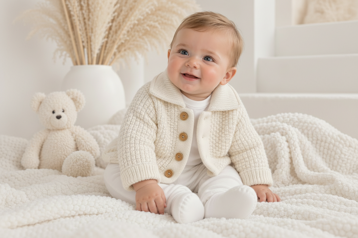 Finbar Fleece Lined Luxury Pex Baby Boys Knitted Jacket Cream