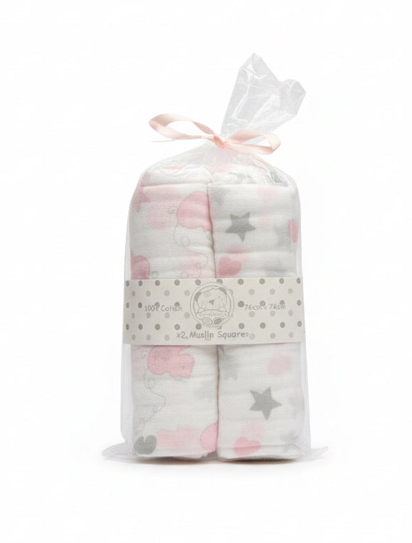 Duck/Star/Hearts Muslin Squares 2 Pack Pink