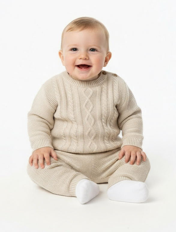 Fergus Boys Pex Knitted Tracksuit Set Camel