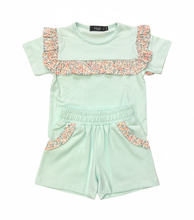 Blossom Girls Mint Green Floral Short Set
