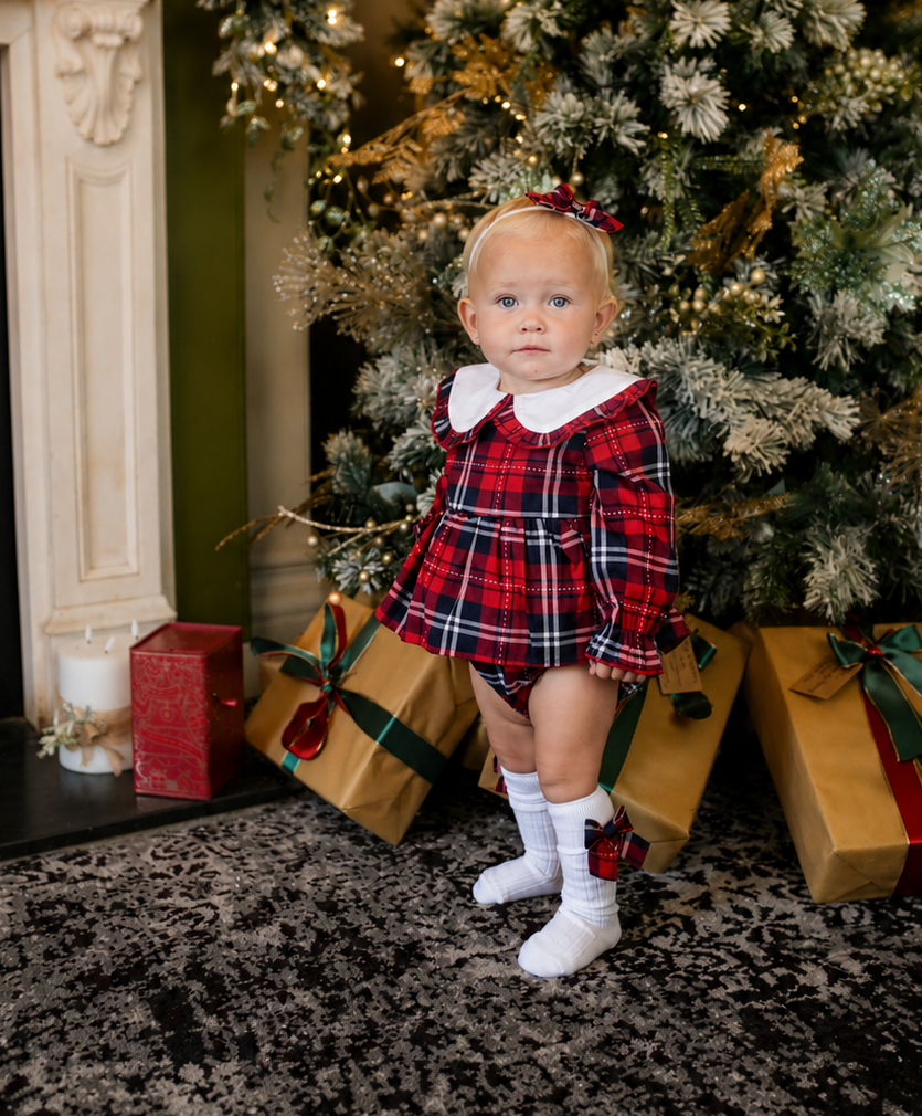 Noel Girls Romper Navy Tartan 3pc Romper Set