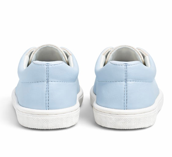 241295 Boys Andanines Plain Leather Lace Up Smart Trainers Baby Blue
