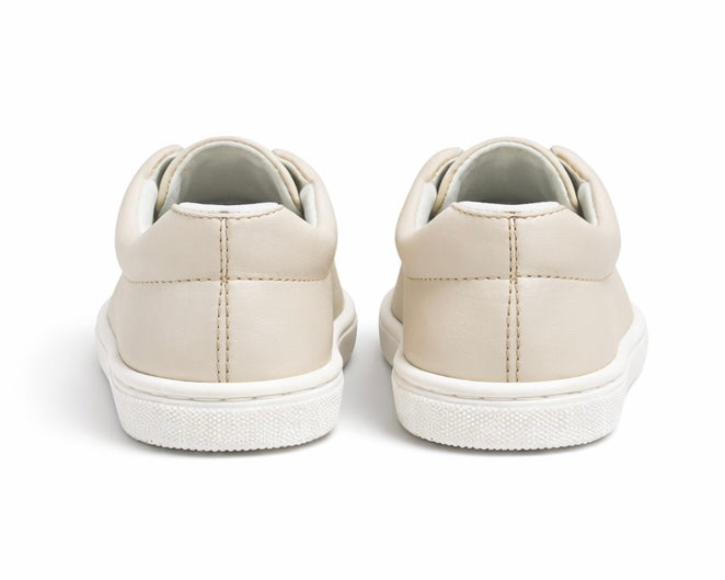 241295 Boys Andanines Plain Leather Lace Up Smart Trainers Beige