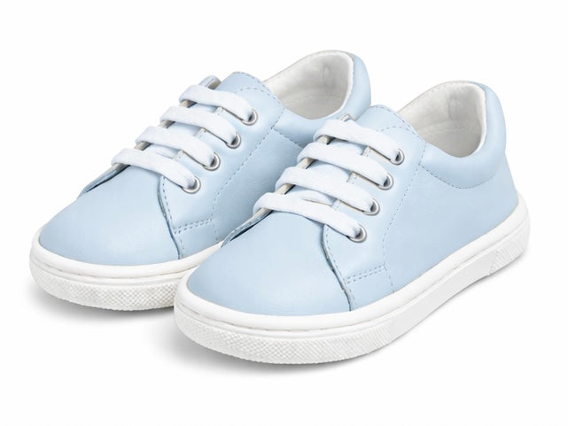 241295 Boys Andanines Plain Leather Lace Up Smart Trainers Baby Blue