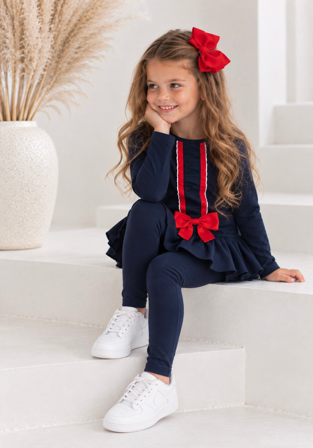 Alanna Girls Frilly Ribbon Tracksuit Navy