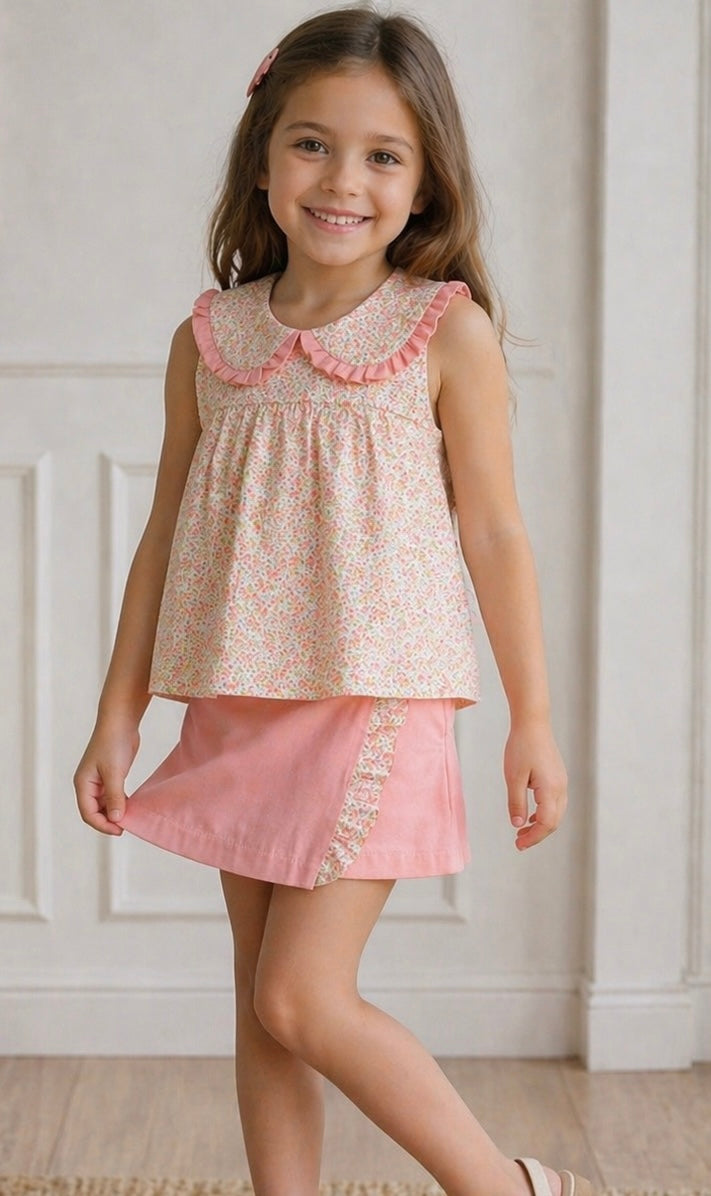 11310 Bigger Girls Frilly Collar Floral Skort Set