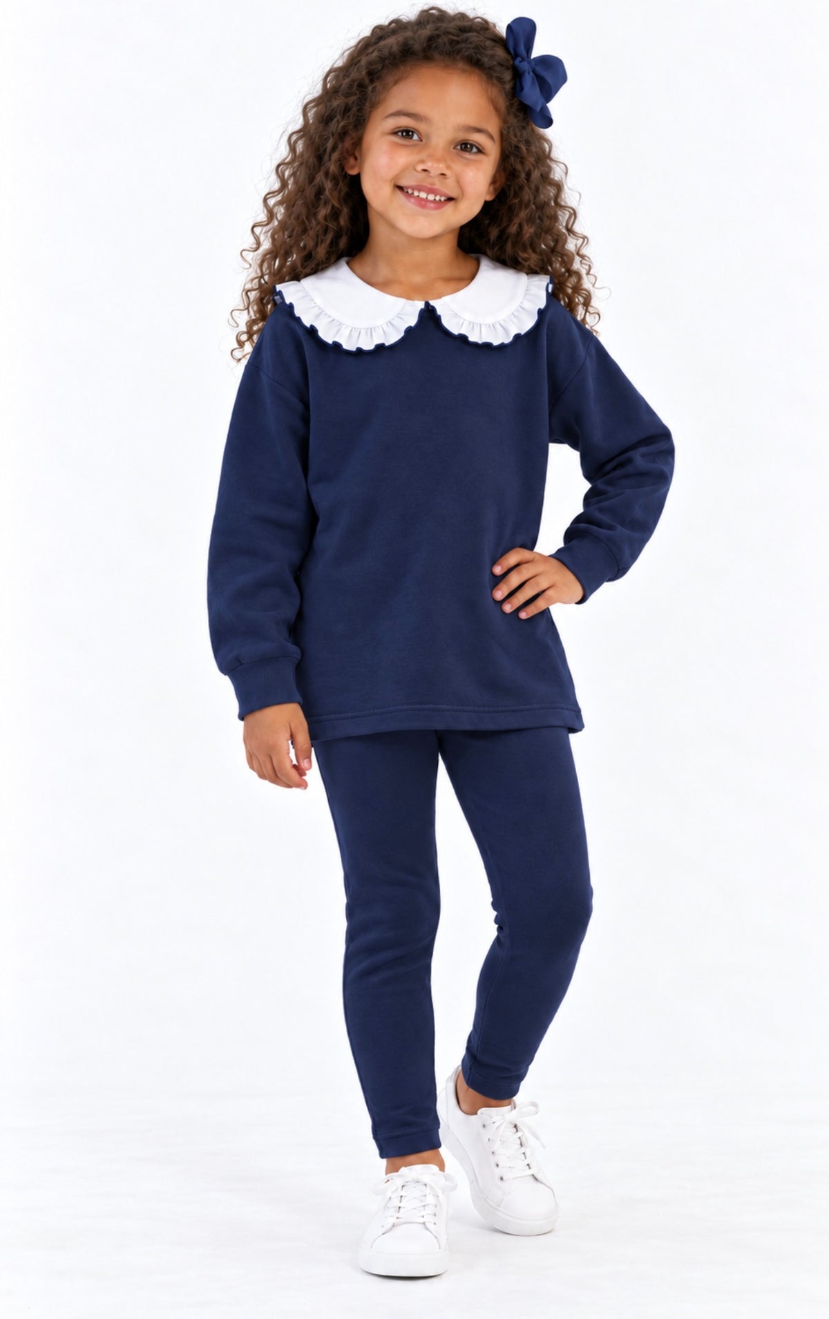 PRE ORDER Matilda Luxe Girls Frill Collar Legging Tracksuit Set Navy