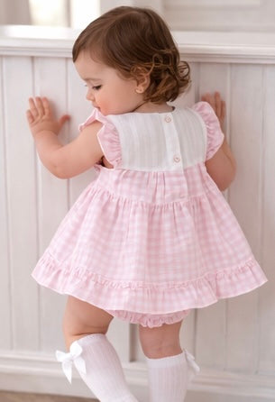 26103 Baby Girls Pink Checked Frilly Dress