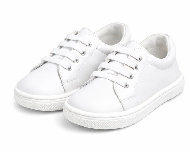 241295 Boys Andanines Plain Leather Lace Up Smart Trainers White