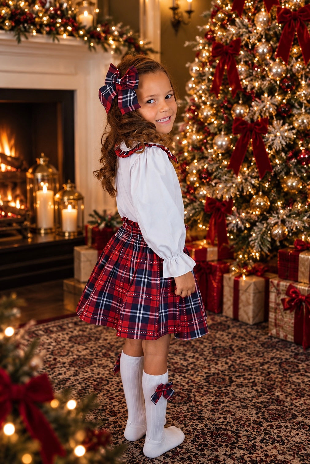 Noel Skirt Navy Tartan 4 Piece Girls Set