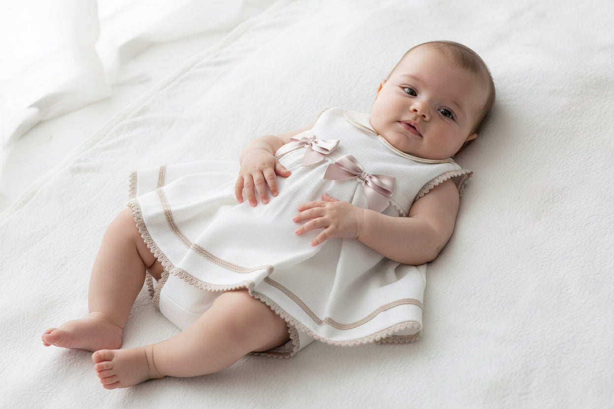 A4907 - White Knitted Bow Dress With Knickers