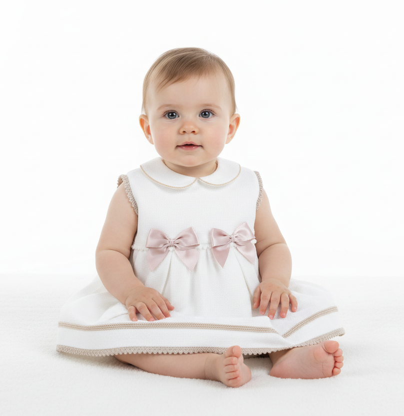 A4907 - White Knitted Bow Dress With Knickers