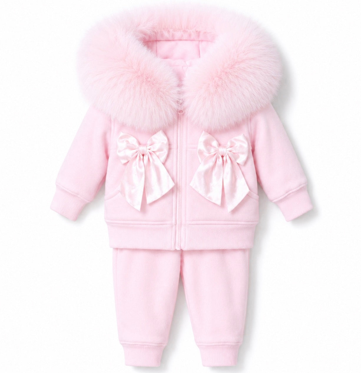 Evabella Faux Fur Bow Tracksuit Pink