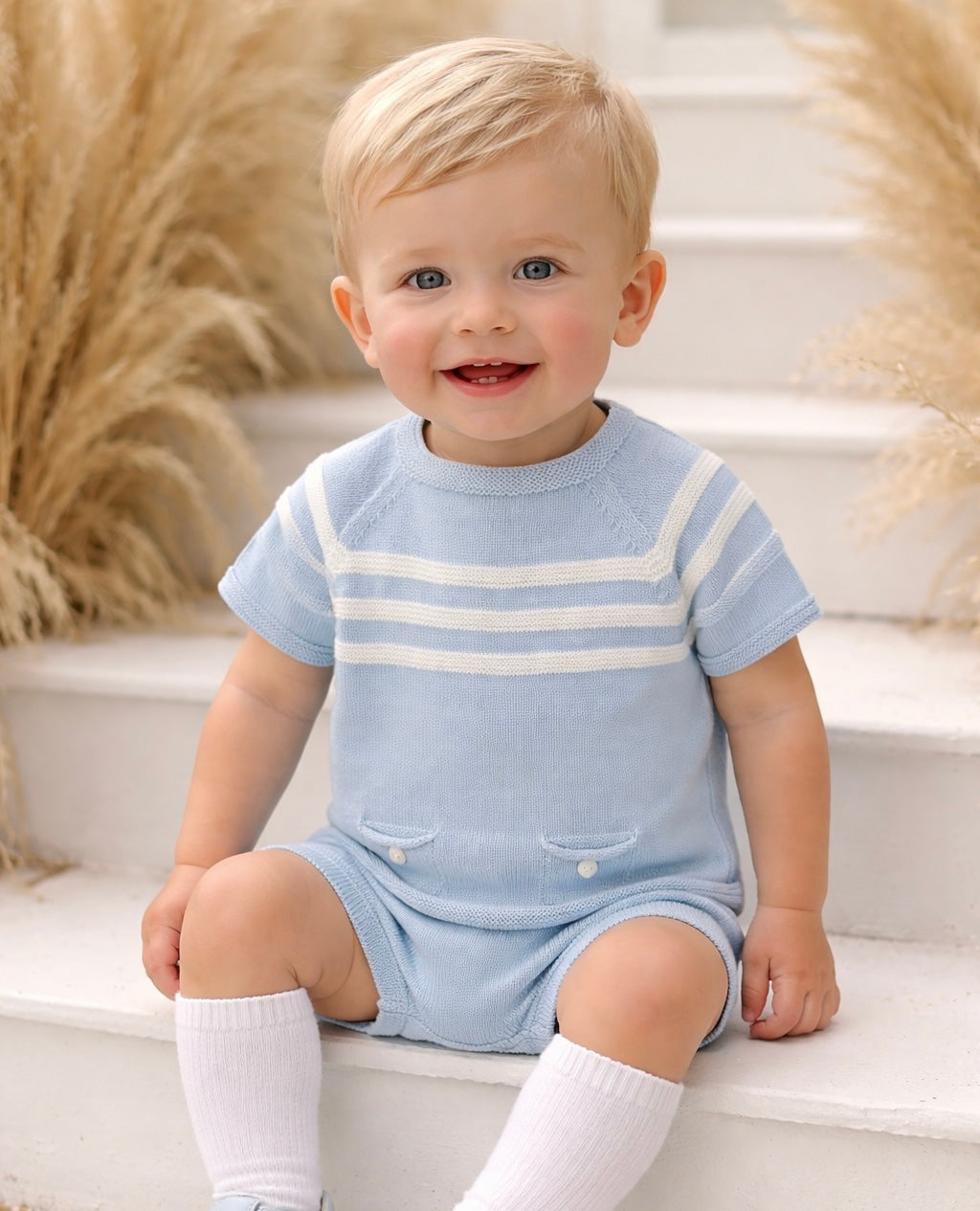 Julius Pex Baby Boys Knit Short Set Blue