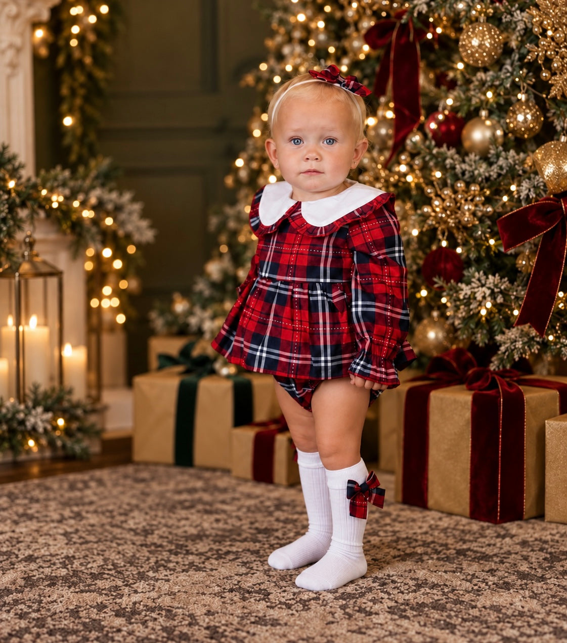 Noel Girls Romper Navy Tartan 3pc Romper Set
