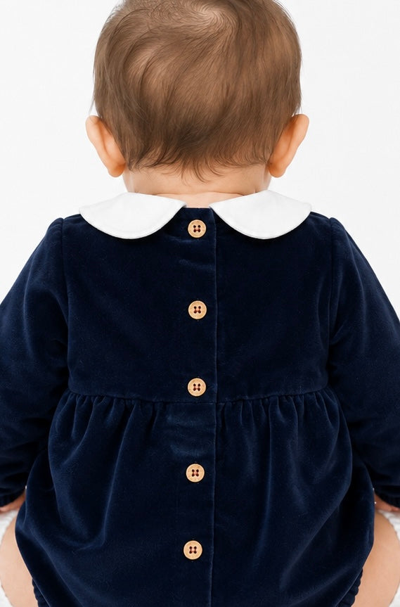 31632 Babidu Luxury Navy Smocked Romper